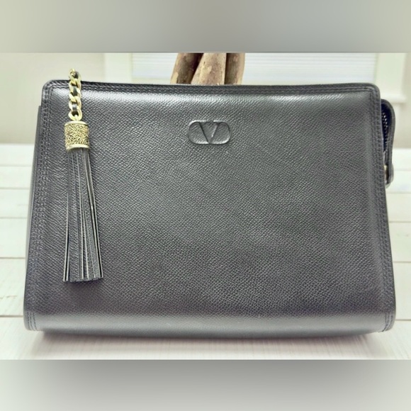 Valentino Garavani Handbags - New Vintage VLTN Black Leather Clutch w Tassel